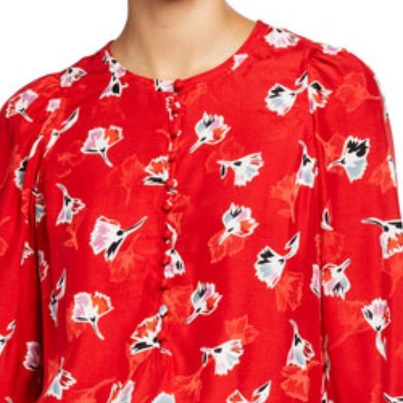 Rebecca Taylor Long-Sleeve Paintbrush Button-Front Top - Picture 2 of 4